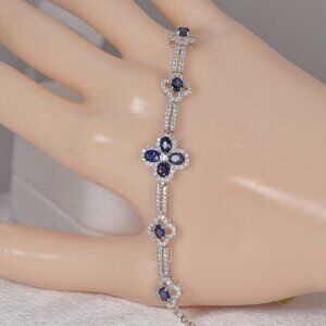 Natural Clover Blue Sapphire Tennis Bracelet 925